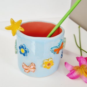 Handmade Ceramic Cocktail Glass: Tropical Tiki Mug with Butterflies