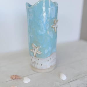 Handmade Ceramic Vase, Coastal Decor with Starfish, Beach House Decor