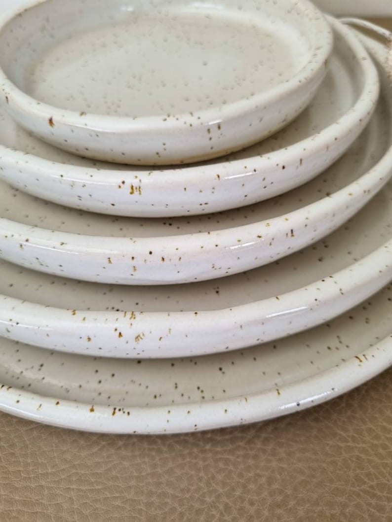White Speckled Ceramic Stoneware Plate Dinnerware Etsy