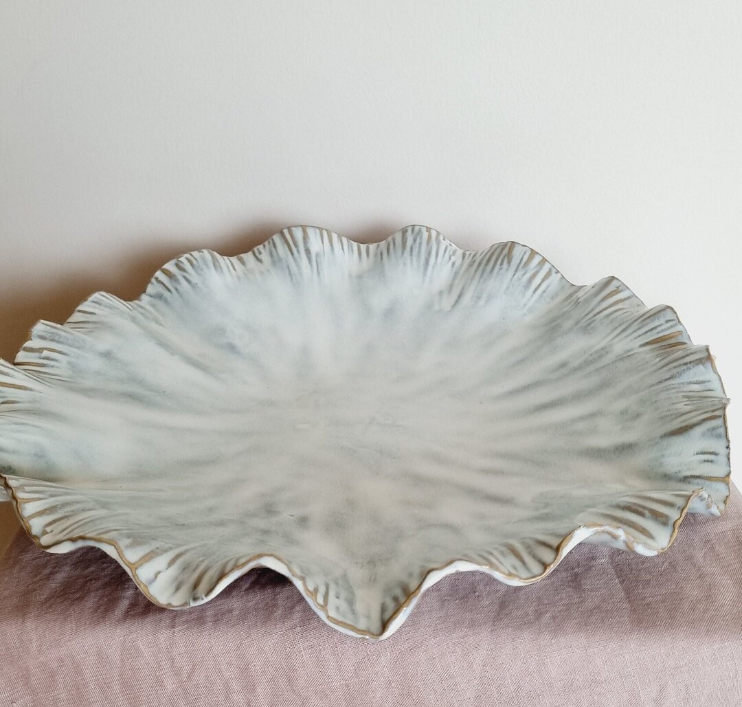 Large Ceramic Centerpiece, Handmade Coastal Ruffle Bowl, Decorative ...