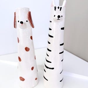 Handmade Ceramic Dog/Cat Skinny Vase: Pet Lover Gift
