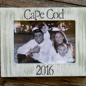 Personalized, Picture Frame 4x6, Sea Sage Stripes, Hand-Painted, Custom Made, Housewarming Gift, Vacation Frame, Location Frame, Family Trip