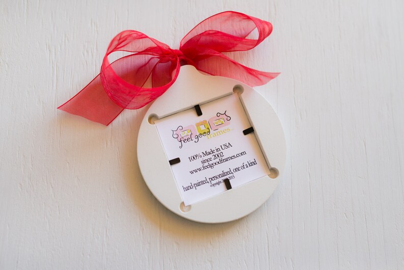 Ornament for Child Personalized Christmas Ornament Signature Stripes Keepsake circle Monogram Christmas Gift Picture Frame Ornament
