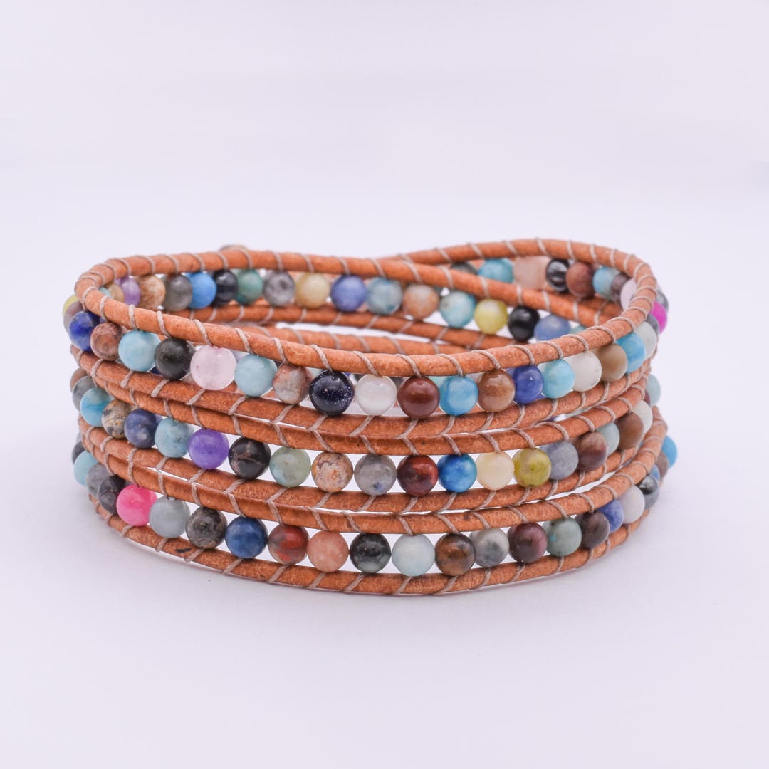 Beaded Gemstone Wrap Bracelet Multi-Stone Design