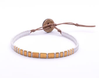 Tila Glass Bead Wrap Bracelet 24kt Gold Plated/White