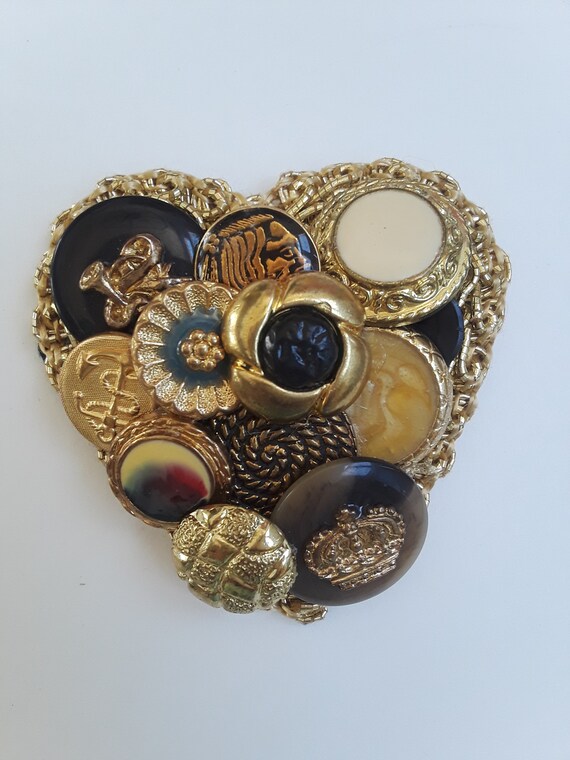 Folk Art handmade button brooch - image 1