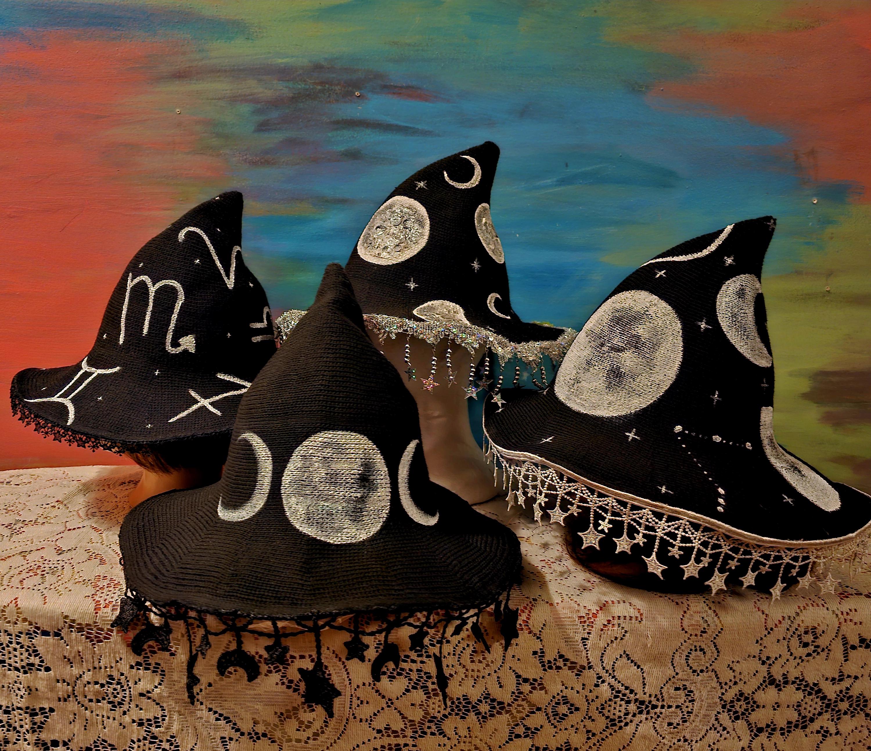 *Luna Bloom Aja Single Sided Brown Celestial Witchy Wide Brim Hat Witchy Moonphase Wide Brim Sun Hat Moon and Stars Fringe  main image 2