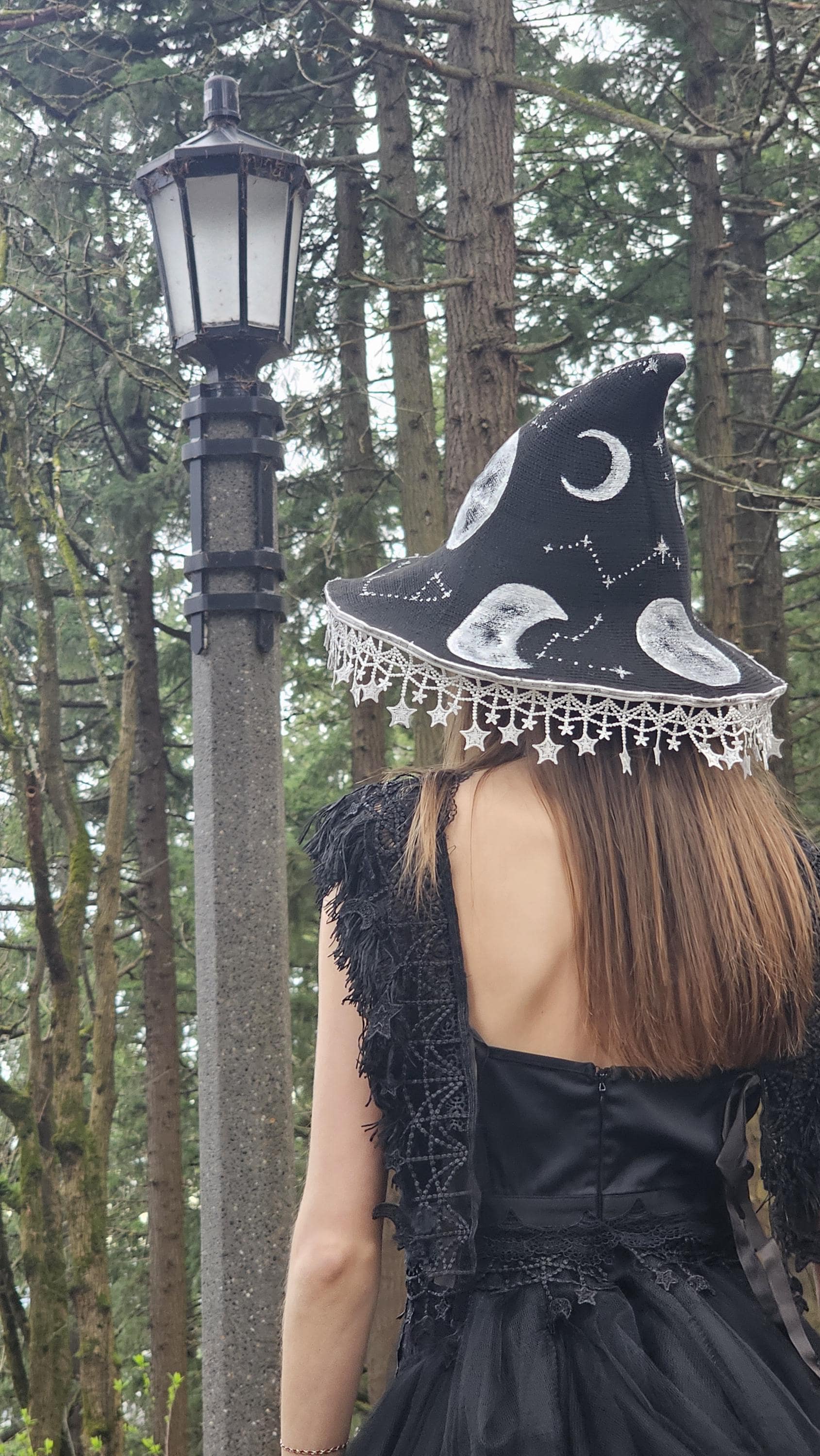 Witchy Moonphase Wide Brim Sun Hat Moon and Stars Fringe  display picture 2