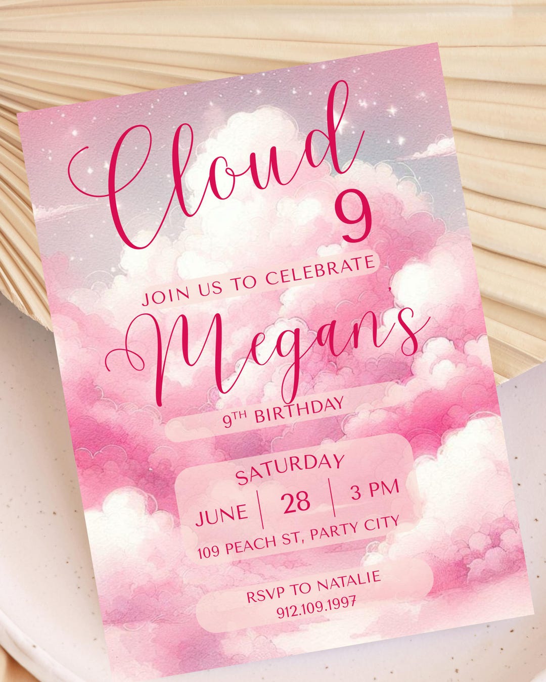 Cloud 9 Birthday Invite Template Editable in Canva | Cloud Nine Digital ...