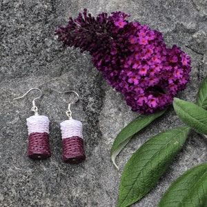 Upcycle paper jewelry in shade of purple. Light weight jewelry. Gradation earrings.