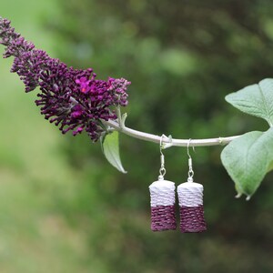 Upcycle paper jewelry in shade of purple. Light weight jewelry. Gradation earrings.