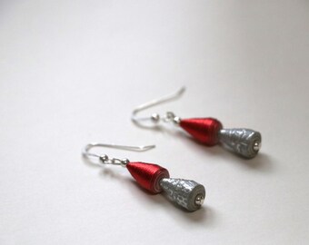 Red Origami Paper Earrings, Sterling Silver Hooks