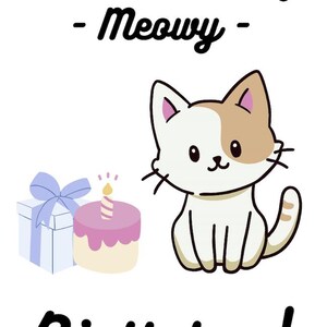 Meowy Birthday - cartão de felicitações em branco para imprimir