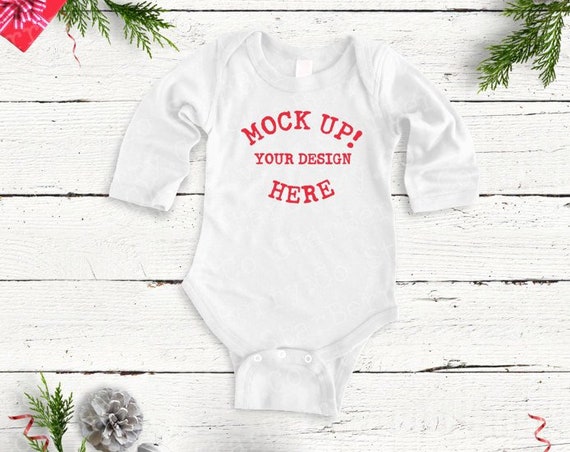 Download White Baby Onesie Christmas Mock Up Long Sleeve Christmas - Iphone Psd Mockup Download | All ...