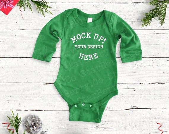 Download 4411 Rabbit Skins Green Baby Onesie Christmas Mock Up