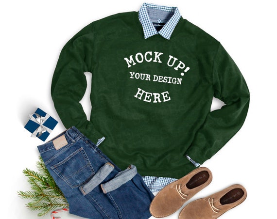 18000 Gildan Mockup Forest Green Christmas Styled Gildan SweT-Shirt