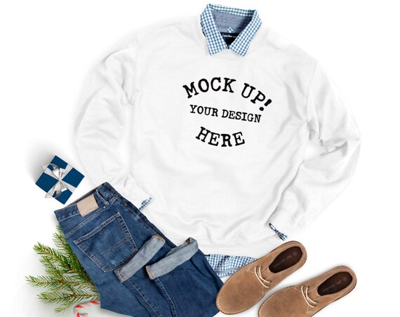 Gildan Mockup 18000 White Christmas Styled Gildan SweaT-Shirt Unisex