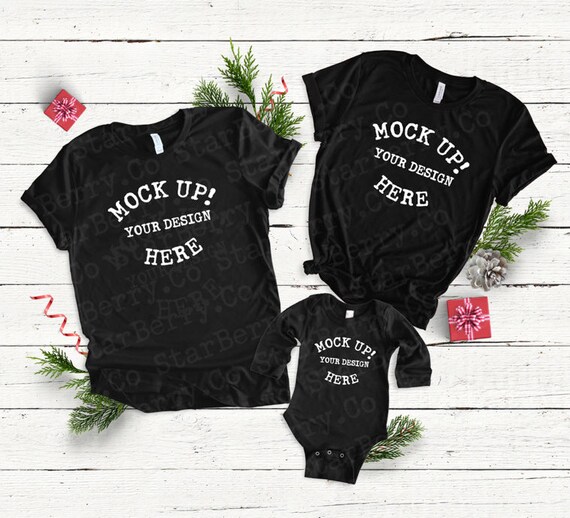 Download Family Christmas T-Shirt Mockup Bella Canvas 3001 Black - Psd Logo Mockup Templates | All Free ...