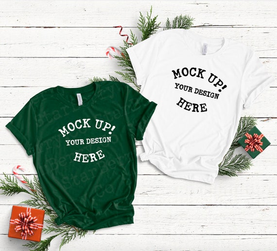 Christmas Tee Mockup Bella Canvas 3001 Forest White Christmas