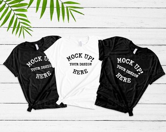 Download Free Bella Canvas 3001 White, black, T shirt Mock Up, Unisex T-shirt Mockup, three Basic T-Shirt Mockup, Flat Lay tee shirt Mockup, flat lays PSD Template