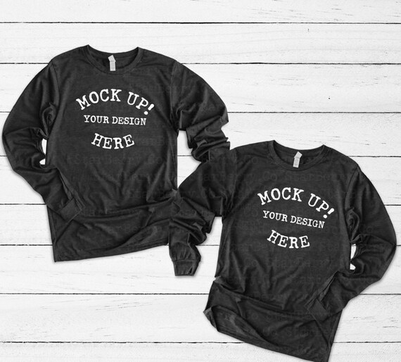 3501 Men Long Sleeve Tee Pair Mockup Dark Heather