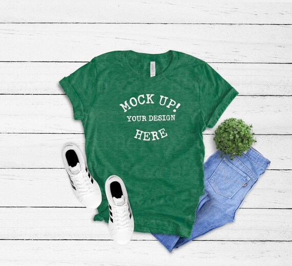 Bella Canvas 3001 Unisex Knotted Tee Mockup Heather Grass Bella Canvas 3001 Unisex Knotted Tee Mockup Heather Grass