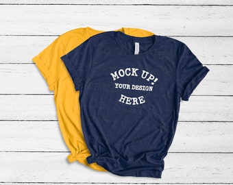 Download Free Bella Canvas 3001 Navy, Yellow Gold, T Shirt Mock up, double mockup, Flat Lay tee shirts, shirt Mock-up, T-shirt Mock Up, Unisex T flatly PSD Template