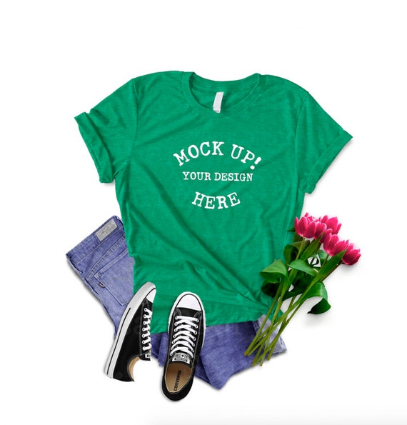 3001 Bella Canvas Heather Kelly Styled Shirt Mockup Bella