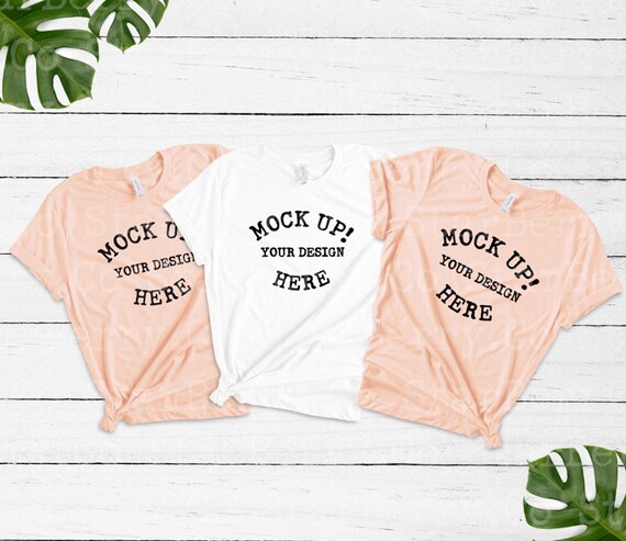 Bella Canvas 3001 White Heather Peach T-Shirt Mock