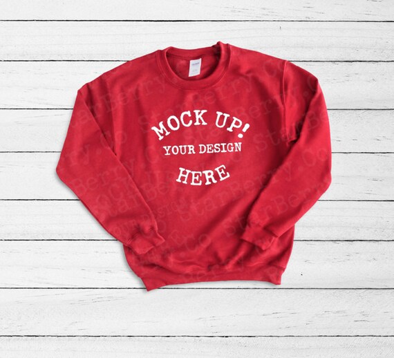 SweaT-Shirt Mockup Cherry Red Styled 18000 Gildan Unisex SweaT-Shirt