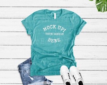 Bella Canvas 3413 Unisex Triblend Teal tee mockup, Bella canvas mock ...