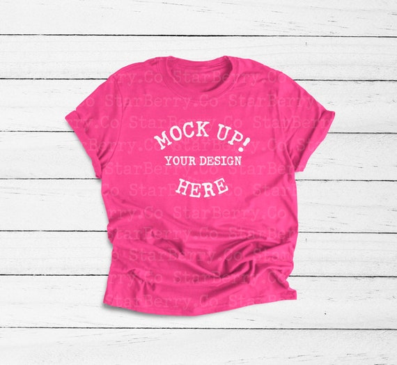 Gildan Unisex Hot Pink Men Tee Shirt Mockup Gildan