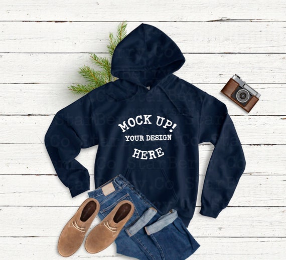 Download 18500 Gildan Navy Styled Hoodie SweaT-Shirt Flatlay Dark ...