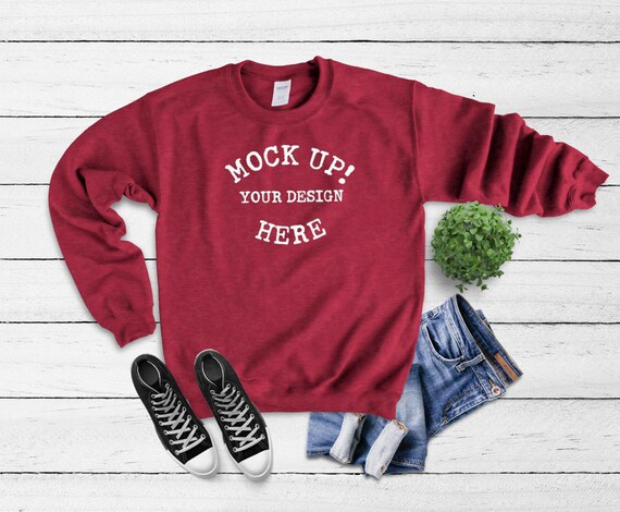 SweaT-Shirt Mockup Antique Cherry Red Styled 18000 Gildan Unisex SweaT-Shirt Mockup Antique Cherry Red Styled 18000 Gildan Unisex