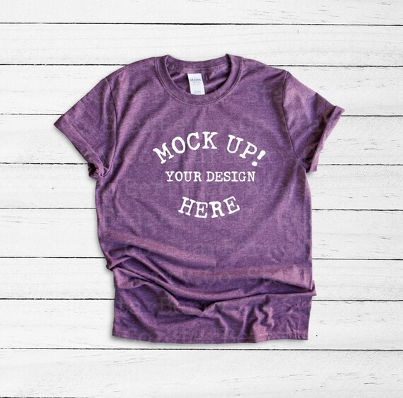 Download Gildan 64000 Unisex Heather Maroon T-Shirt Mockup Digital - PSD Mockups Free Download Templates