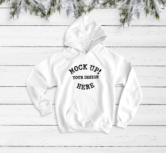 18500 White Gildanunisex Sweater Mockup Hooded SweaT-Shirt Hoodie Flat