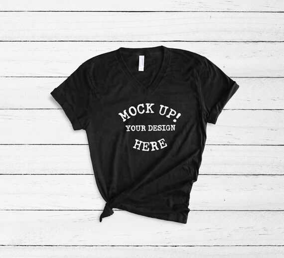 Download Free 3005 Unisex Black Tee Shirt V Neck Bella Canvas (PSD ...