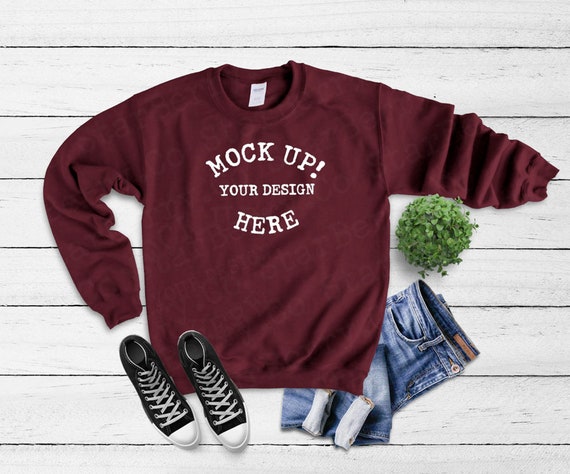 SweaT-Shirt Mockup Styled 18000 Gildan Maroon Blank Unisex SweaT-Shirt