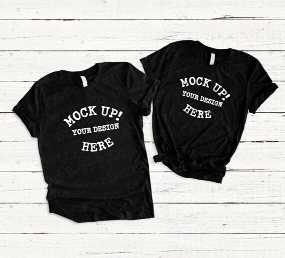 Download Free Bella Canvas 3001 Black Couple T-Shirt Mockup Flat ...