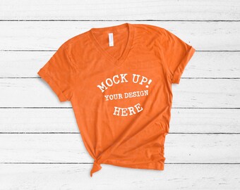 Bella Canvas 3005 Unisex Orange V Neck Knoted T Shirt Mockup Etsy