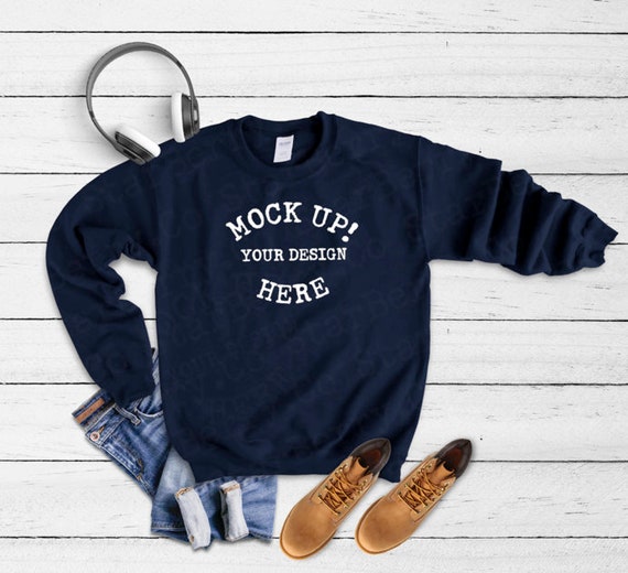 Download 18000 Gildan Navy SweaT-Shirt Adult Navy Styled Unisex SweaT-Shirt - Iphone Psd Mockup Download ...