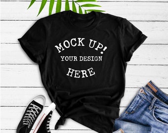 Download Unisex Black t-shirt mockup, styled stock, Flat Lay Mockup ...