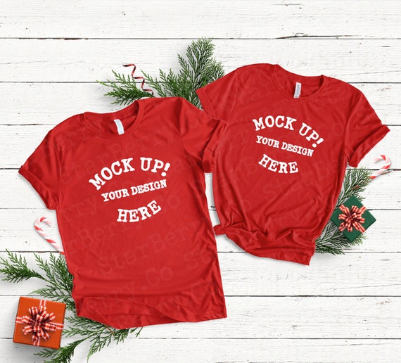 Download Red 3001 Bella Couples Christmas T Shirt Mockup Bella 64747343 Mockups Free Psd Templates