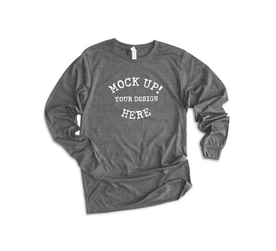 Bella Canvas Men Long Sleeve Tee Mockup 3501 Grey