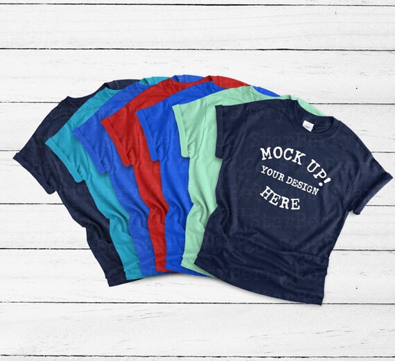 Unisex Tee Shirt Flat Lays Heathernavy Heather True Royal