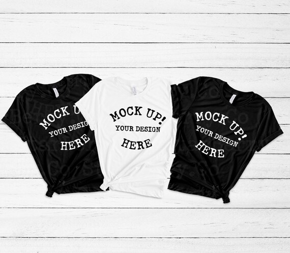 Download Free Bella Canvas 3001 White Black Tee Shirt Mock Up (PSD ...