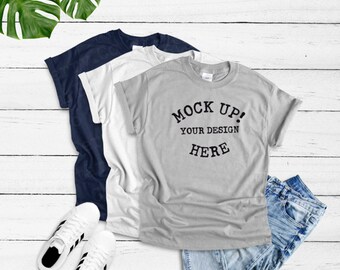 Download Gildan 6400 White Navy Light Grey Unisex T Shirt Mock Up T Shirt Mockup Gildan Mock Up T Shirt Mockup Flat Lay T Shirt Mockup Trio Do We Still Need Mockups For Website