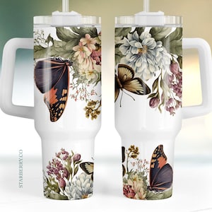 40oz Quencher Tumbler Wrap, Vintage butterflies 40oz Sublimation Design, Seamless 40oz Tumbler Wrap, Sublimation Downloads PNG
