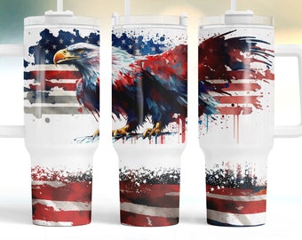 Patriotic Eagle 40oz Quencher Tumbler Wrap, american flag tumbler png, Seamless PNG Tumbler Design, Sublimation Designs Downloads