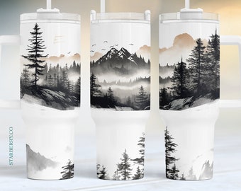 Mountains and lake, 40oz Quencher Tumbler Wrap, outdoor 40oz Sublimation Design, Seamless 40oz Tumbler Wrap, Sublimation Downloads PNG